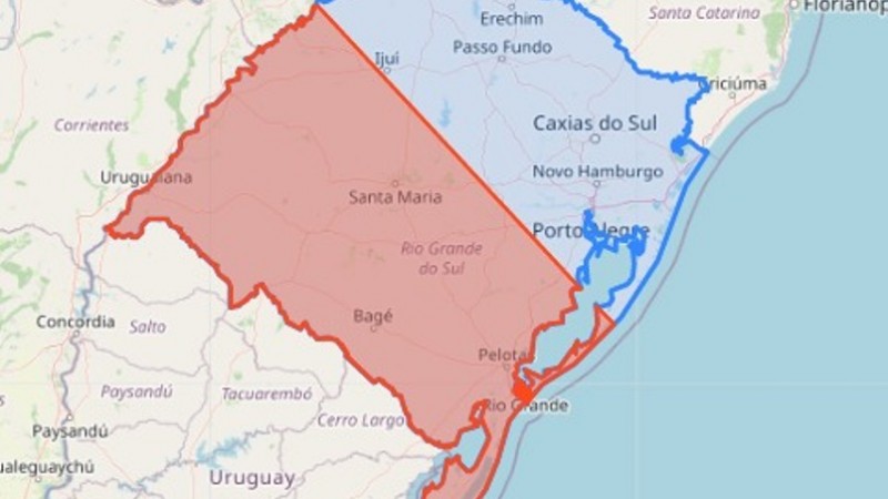Uma mapa azul e vermelho