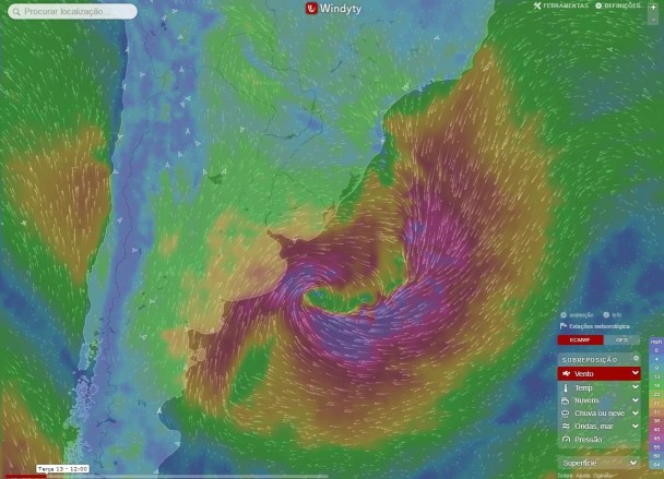 Imagens de satélite mostram ciclone próximo ao litoral da Argentina