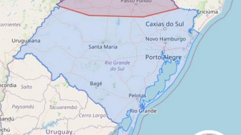 Alerta para chuva forte, descargas el&eacute;tricas, ventos de at&eacute; 70 km/h 