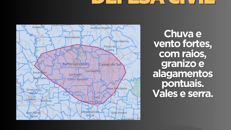 Defesa Civil alerta para chuva e vento fortes