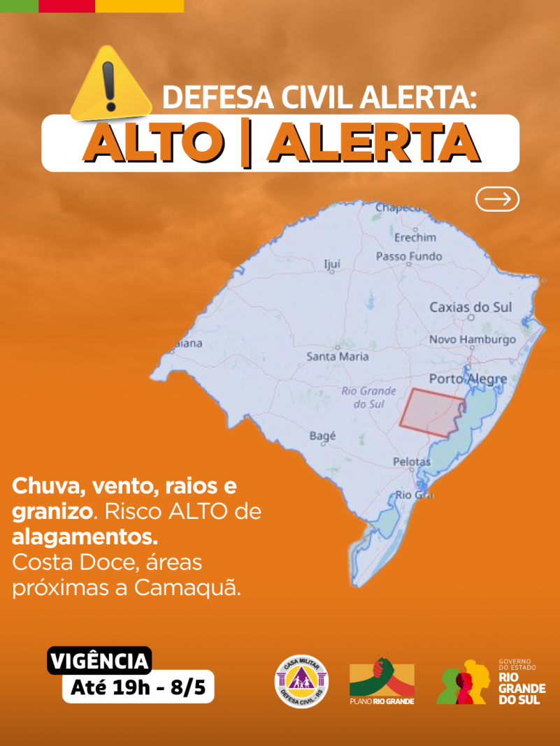 Confira o mapa com Alerta Laranja