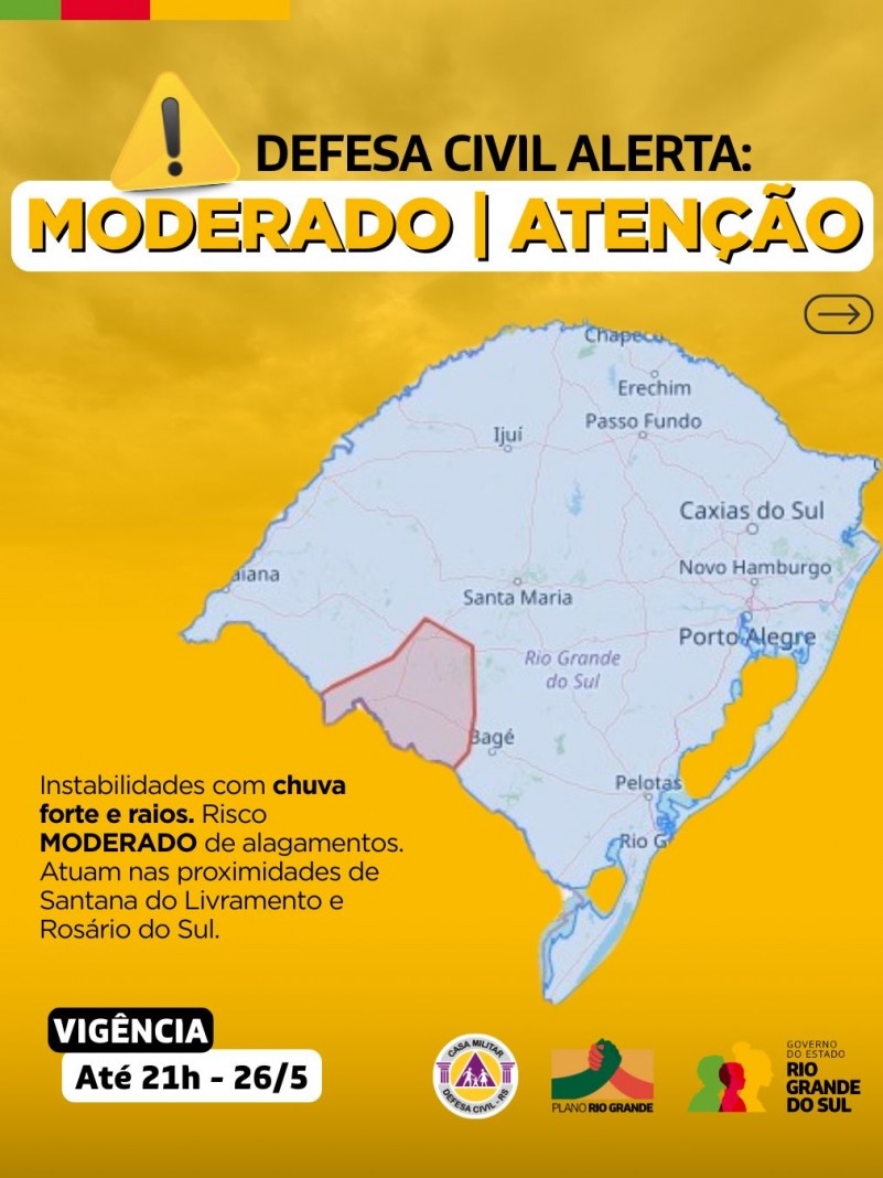Defesa Civil alerta: Condição de ATENÇÃO para chuva persistente e raios