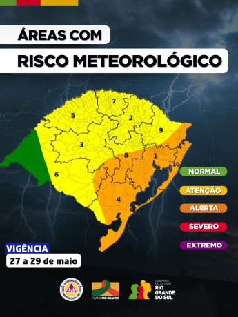 O Centro de Monitoramento da Defesa Civil Estadual atualiza o prognóstico meteorológico para os próximos dias no RS
