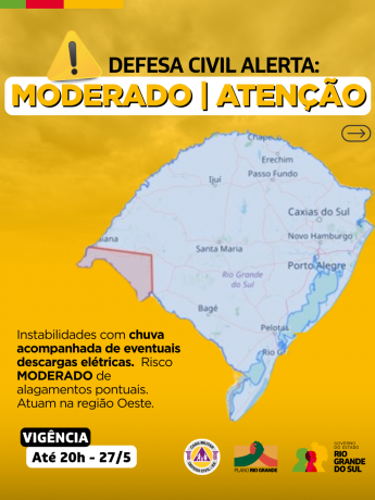 Alerta amarelo para a região Oeste.