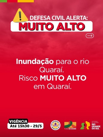 Defesa Civil alerta: INUNDAÇÃO para o rio Quaraí