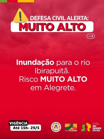 Alerta vermelho de inundação para o rio Ibirapuitã