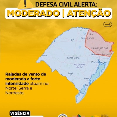 Defesa Civil alerta: Condição de ATENÇÃO para rajadas de vento de moderada a forte intensidade