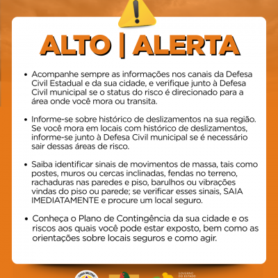 A Defesa Civil emite alerta para condição de risco MODERADO para deslizamentos pontuais em Caxias do Sul.