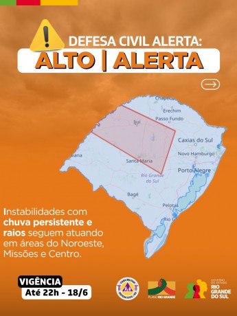 Defesa Civil alerta: Condição de ALERTA para instabilidades com chuva persistente e raios