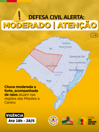 Defesa Civil alerta: Condição de ATENÇÃO para Chuva moderada a forte, acompanhada de raios