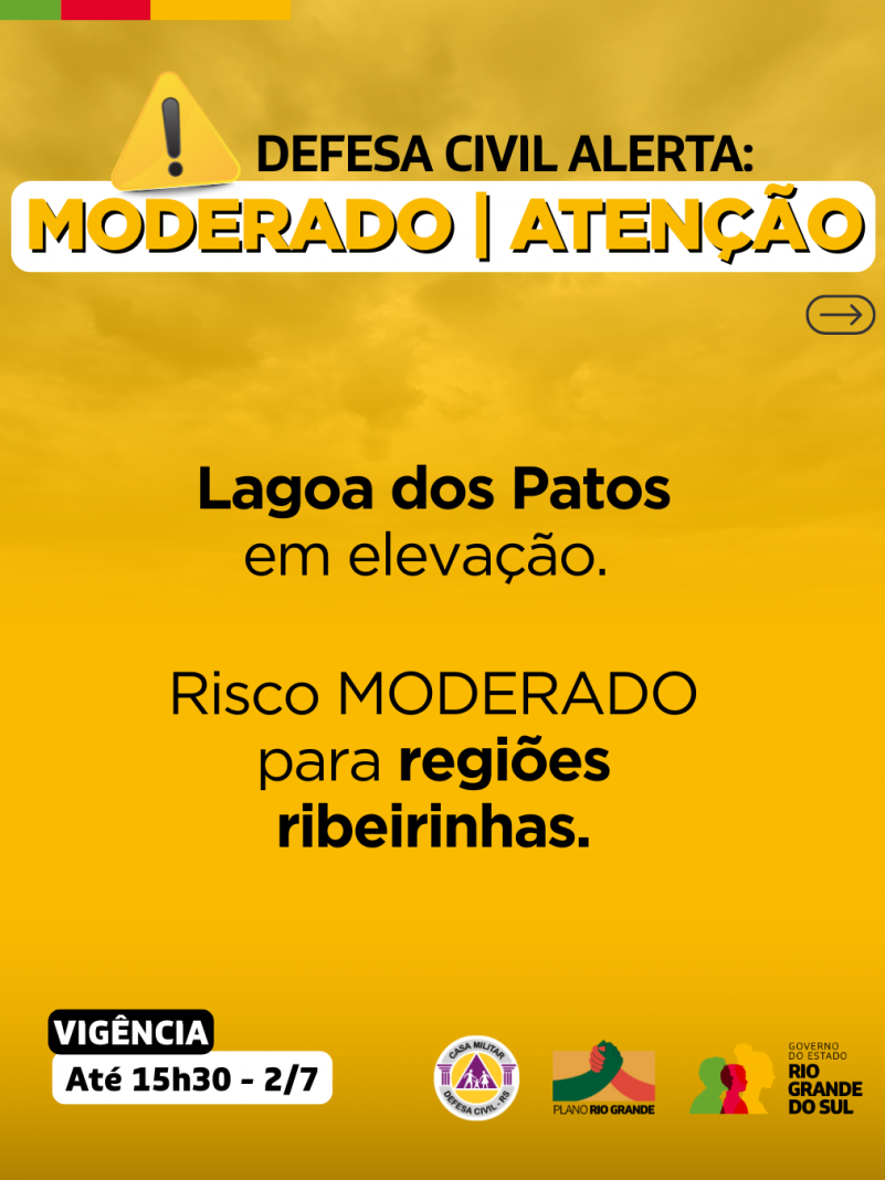 Alerta moderado para elevação da Lagoa dos Patos