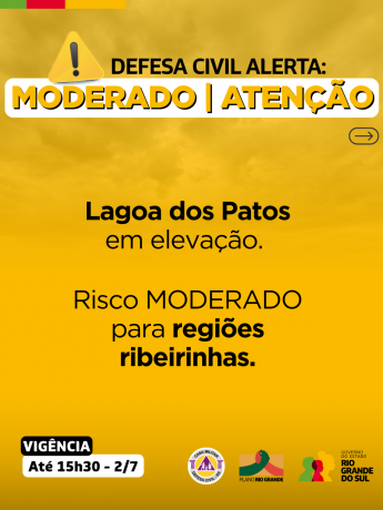 Alerta moderado para elevação da Lagoa dos Patos
