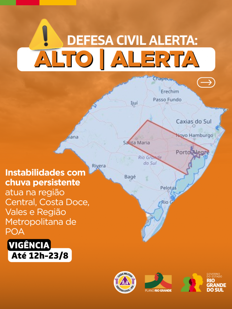 Defesa Civil alerta: Condi&ccedil;&atilde;o de ALERTA para instabilidades com chuva persistente