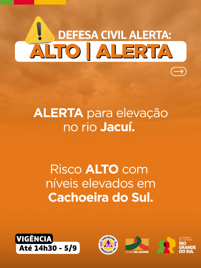 Alerta para eleva&ccedil;&atilde;o no rio Jacu&iacute;