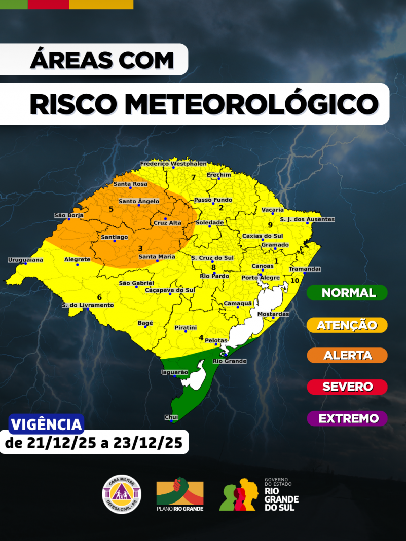 O Centro de Monitoramento da Defesa Civil Estadual atualiza o progn&oacute;stico meteorol&oacute;gico para os pr&oacute;ximos dias no RS