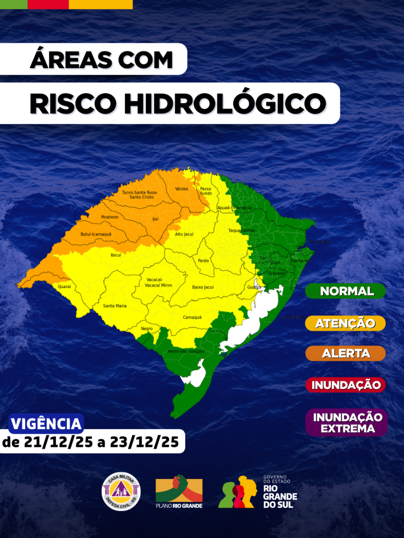 O Centro de Monitoramento da Defesa Civil Estadual atualiza as condi&ccedil;&otilde;es hidrol&oacute;gicas para os pr&oacute;ximos dias no RS