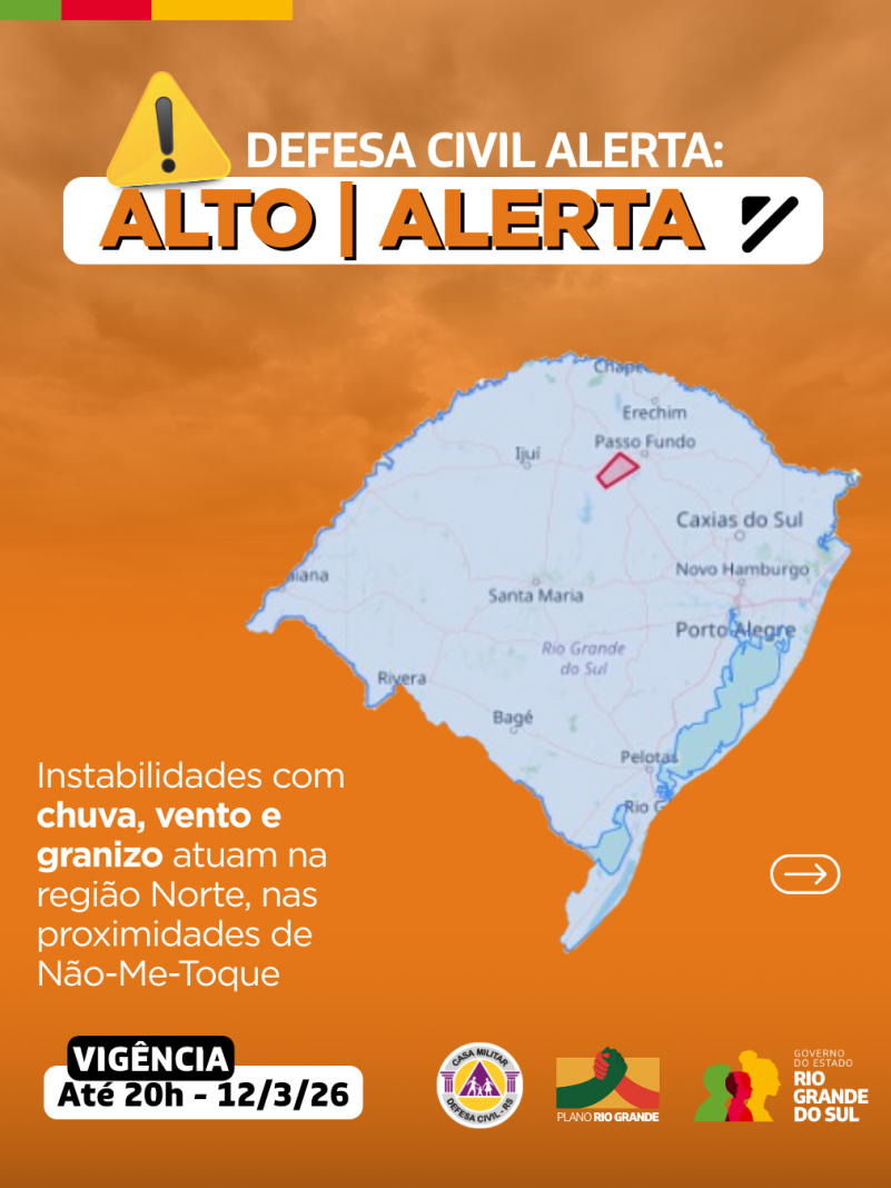 Defesa Civil alerta: Condi&ccedil;&atilde;o de ALERTA para instabilidades com chuva, vento e granizo atuando na regi&atilde;o Norte