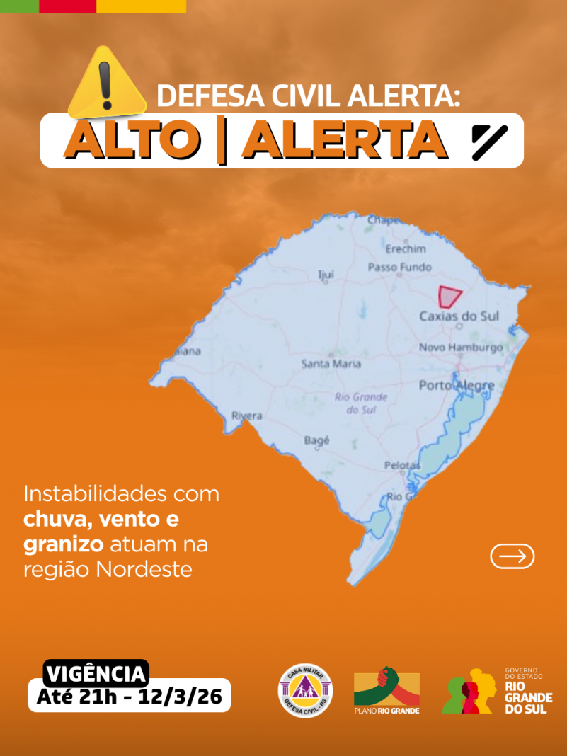 Defesa Civil alerta: Condi&ccedil;&atilde;o de ALERTA para instabilidades com chuva, vento e granizo atuando na regi&atilde;o Nordeste
