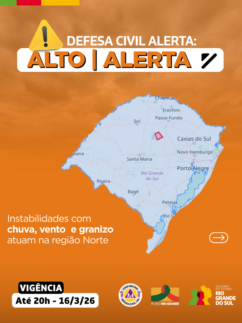 Defesa Civil alerta: Condi&ccedil;&atilde;o de ALERTA para instabilidades com chuva, vento e granizo atuando na regi&atilde;o Norte
