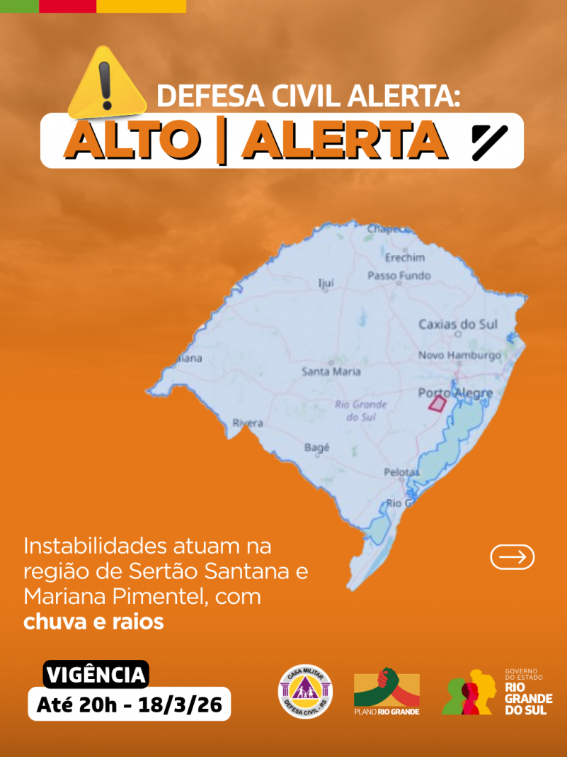 Defesa Civil alerta: Condi&ccedil;&atilde;o de ALERTA para instabilidades que atuam na regi&atilde;o de  Sert&atilde;o Santana e Mariana Pimentel
