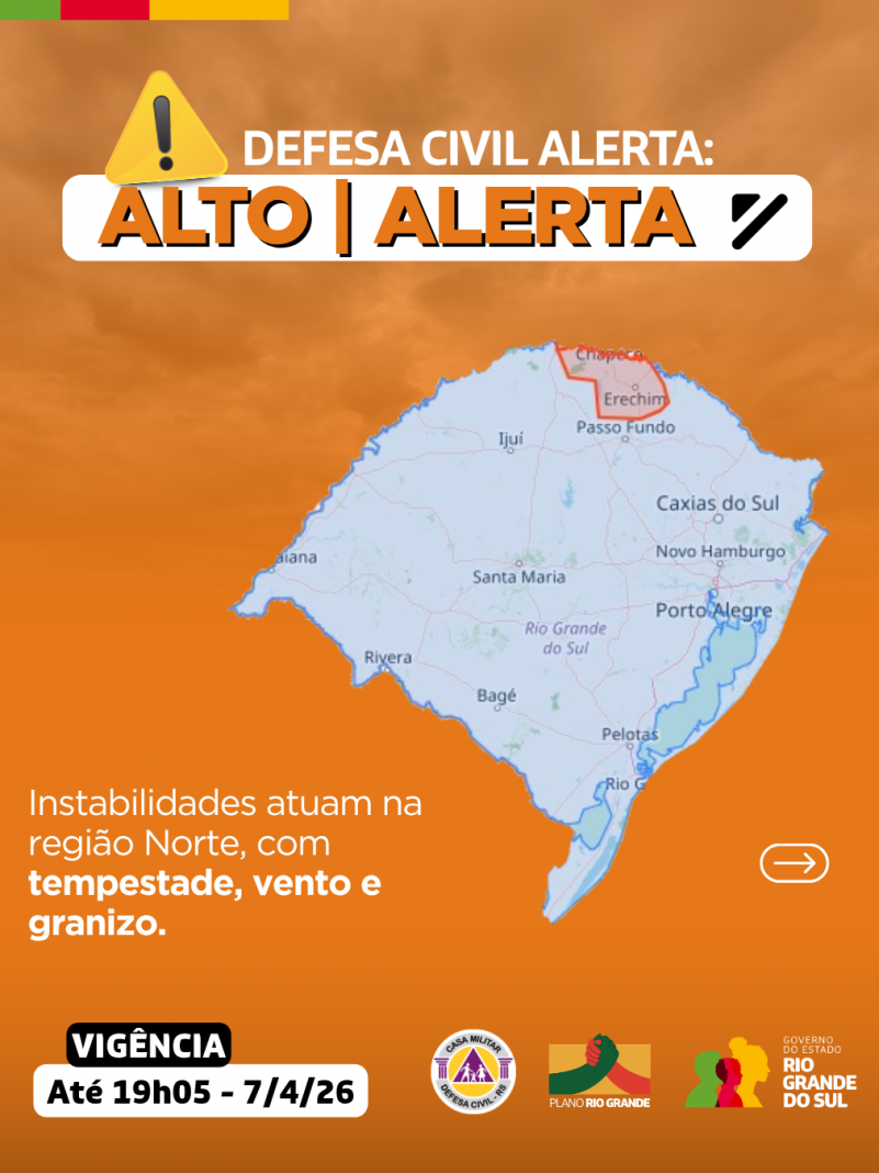 Defesa Civil alerta: Condi&ccedil;&atilde;o de ALERTA Instabilidades atuam na regi&atilde;o Norte, com tempestade, vento e granizo. 