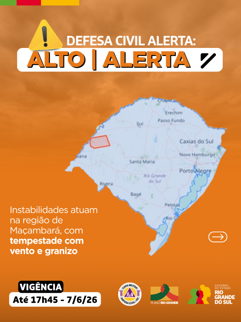 Defesa Civil alerta: Condi&ccedil;&atilde;o de ALERTA para instabilidades que atuam na regi&atilde;o de Ma&ccedil;ambar&aacute;