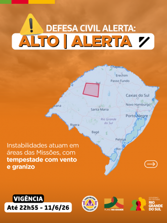 Defesa Civil alerta: Condi&ccedil;&atilde;o de ALERTA para instabilidades que atuam em &aacute;reas das Miss&otilde;es