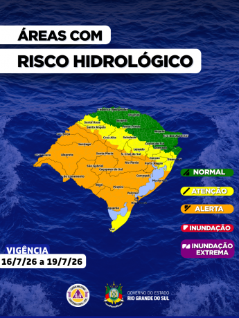 O CENTRO DE MONITORAMENTO DA DEFESA CIVIL DO ESTADO ATUALIZA O PROGN&Oacute;STICO HIDROL&Oacute;GICO PARA OS PR&Oacute;XIMOS DIAS:
