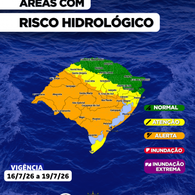 O CENTRO DE MONITORAMENTO DA DEFESA CIVIL DO ESTADO ATUALIZA O PROGN&Oacute;STICO HIDROL&Oacute;GICO PARA OS PR&Oacute;XIMOS DIAS:

