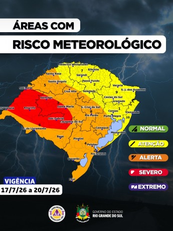 O CENTRO DE MONITORAMENTO DA DEFESA CIVIL DO ESTADO ATUALIZA O PROGN&Oacute;STICO METEOROL&Oacute;GICO PARA OS PR&Oacute;XIMOS DIAS