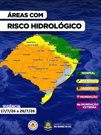 O CENTRO DE MONITORAMENTO DA DEFESA CIVIL DO ESTADO ATUALIZA O PROGN&Oacute;STICO HIDROL&Oacute;GICO PARA OS PR&Oacute;XIMOS DIAS