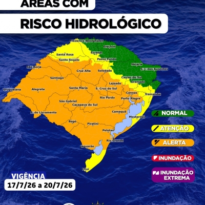 O CENTRO DE MONITORAMENTO DA DEFESA CIVIL DO ESTADO ATUALIZA O PROGN&Oacute;STICO HIDROL&Oacute;GICO PARA OS PR&Oacute;XIMOS DIAS