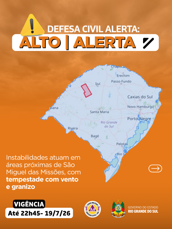 Defesa Civil alerta: condi&ccedil;&atilde;o de ALERTA para instabilidades atuam em &aacute;reas pr&oacute;ximas de S&atilde;o Miguel das Miss&otilde;es