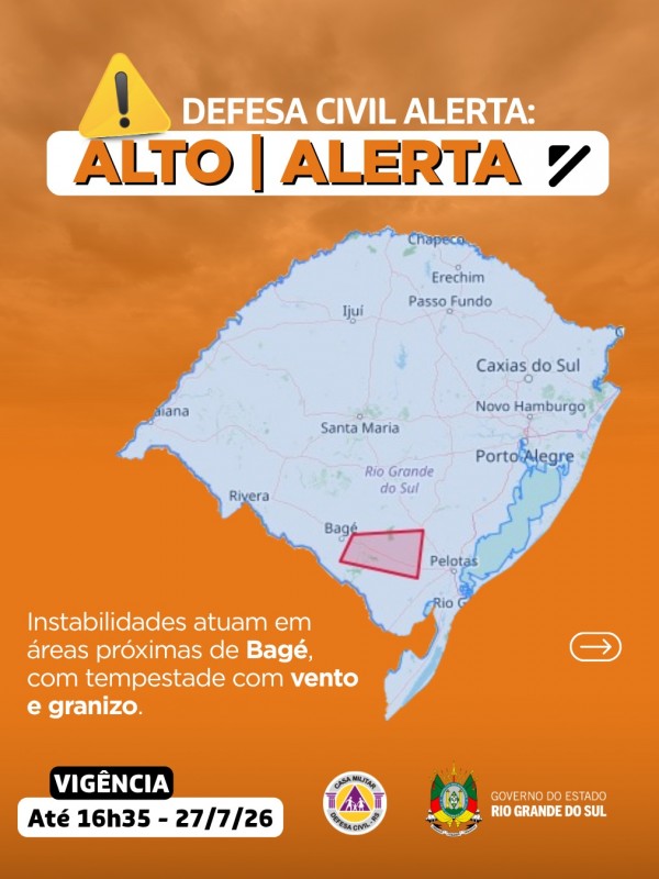 Condi&ccedil;&atilde;o de ALERTA para instabilidades que atuam &aacute;reas pr&oacute;ximas de Bag&eacute;