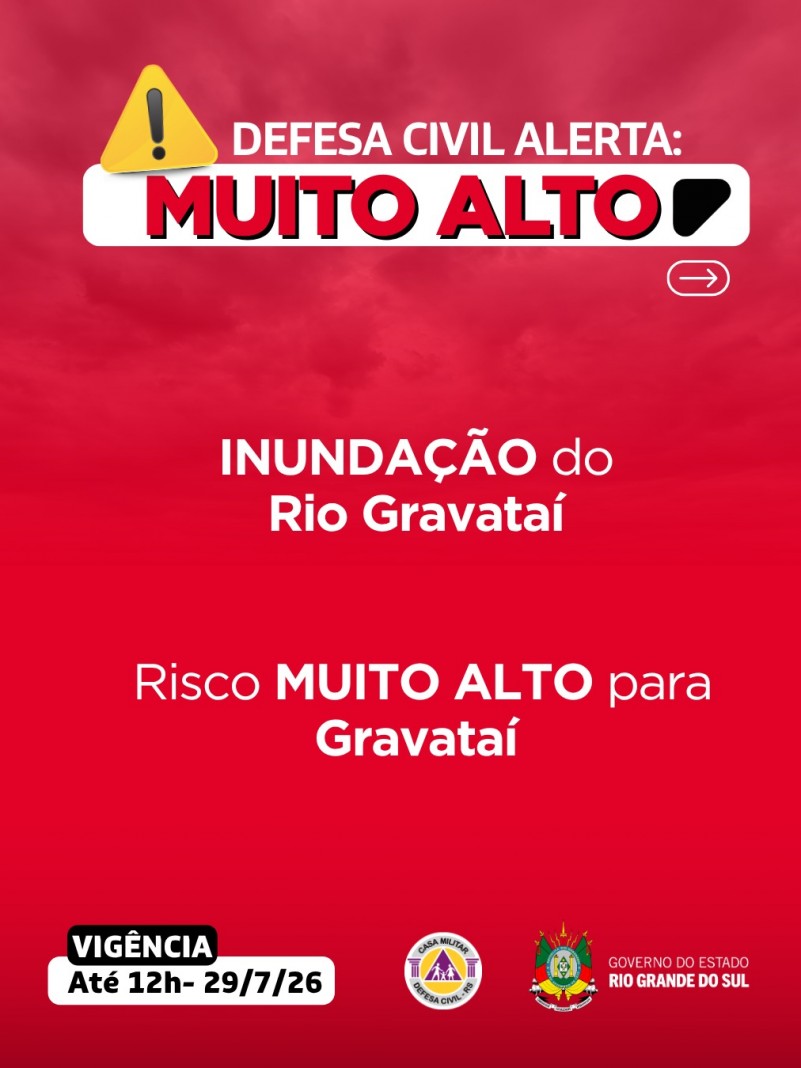 Defesa Civil alerta: Alerta VERMELHO: INUNDA&Ccedil;&Atilde;O do Rio Gravata&iacute;