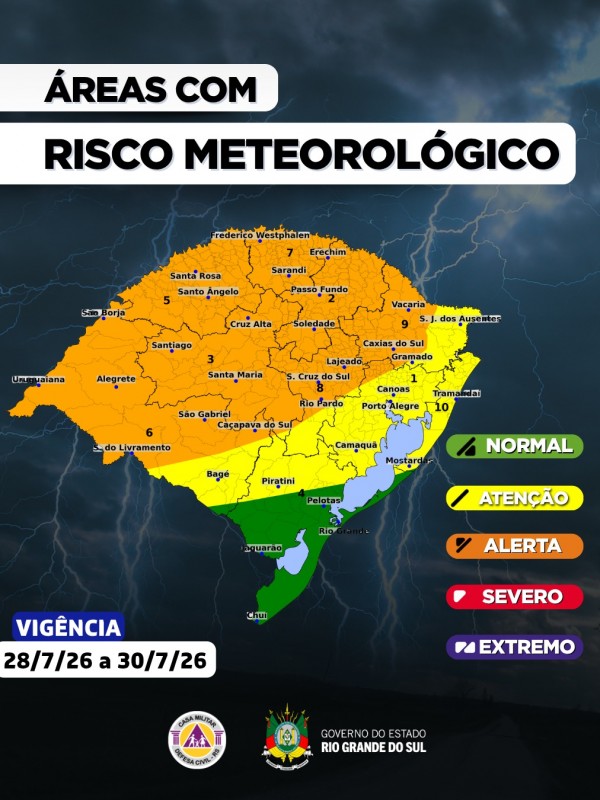 O CENTRO DE MONITORAMENTO DA DEFESA CIVIL DO ESTADO ATUALIZA O PROGN&Oacute;STICO METEOROL&Oacute;GICO PARA OS PR&Oacute;XIMOS DIAS