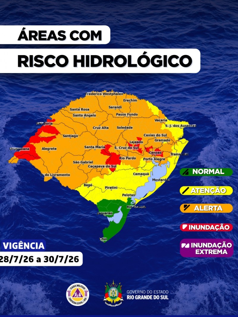 O CENTRO DE MONITORAMENTO DA DEFESA CIVIL DO ESTADO ATUALIZA O PROGN&Oacute;STICO HIDROL&Oacute;GICO PARA OS PR&Oacute;XIMOS DIAS
