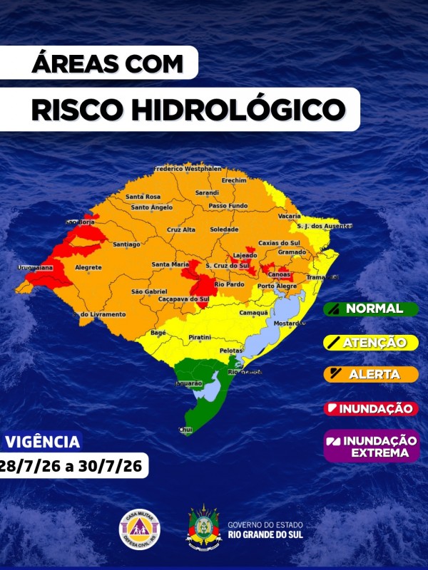 O CENTRO DE MONITORAMENTO DA DEFESA CIVIL DO ESTADO ATUALIZA O PROGN&Oacute;STICO HIDROL&Oacute;GICO PARA OS PR&Oacute;XIMOS DIAS