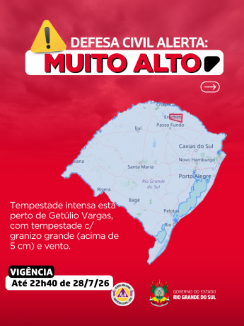 Defesa Civil alerta: condi&ccedil;&atilde;o SEVERA para tempestade intensa que est&aacute; perto de Get&uacute;lio Vargas