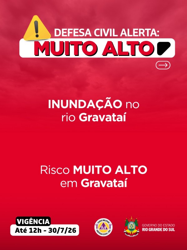 Defesa Civil alerta: Alerta VERMELHO: INUNDA&Ccedil;&Atilde;O do Rio Gravata&iacute;