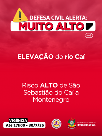 Defesa Civil alerta: Alerta VERMELHO: ELEVA&Ccedil;&Atilde;O do rio Ca&iacute;.