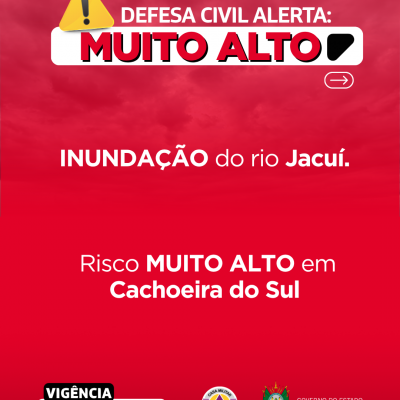 Defesa Civil alerta: INUNDA&Ccedil;&Atilde;O no rio Jacu&iacute;. Risco MUITO ALTO em Cachoeira do Sul