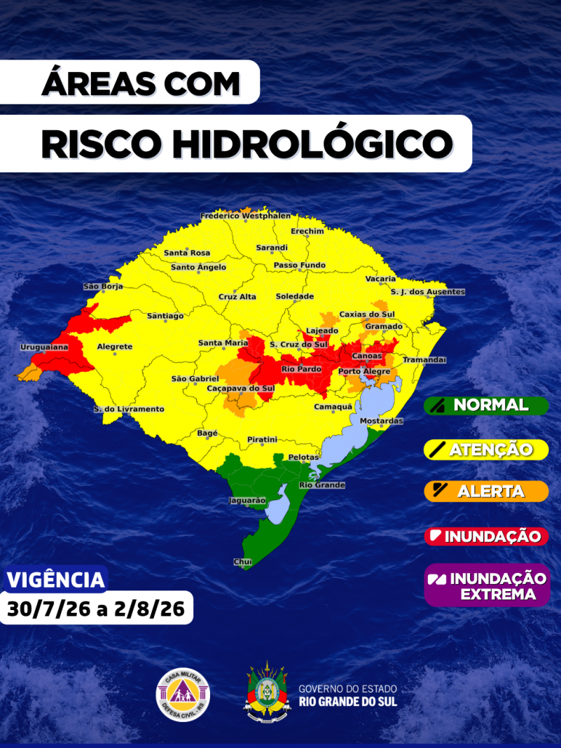 O CENTRO DE MONITORAMENTO DA DEFESA CIVIL DO ESTADO ATUALIZA O PROGN&Oacute;STICO HIDROL&Oacute;GICO PARA OS PR&Oacute;XIMOS DIAS