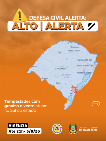 Defesa Civil alerta: condi&ccedil;&atilde;o de ALERTA para tempestades com granizo e vento que atuam no Sul do estado