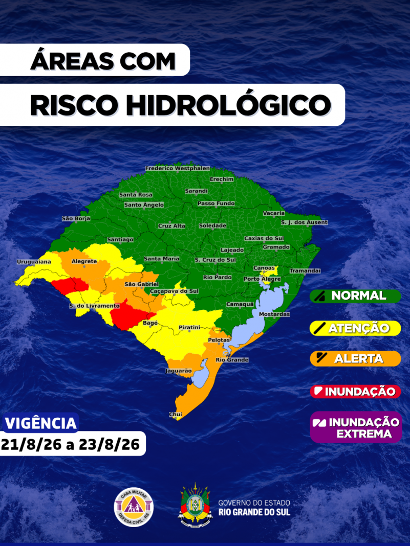 O CENTRO DE MONITORAMENTO DA DEFESA CIVIL DO ESTADO ATUALIZA O PROGN&Oacute;STICO HIDROL&Oacute;GICO PARA OS PR&Oacute;XIMOS DIAS