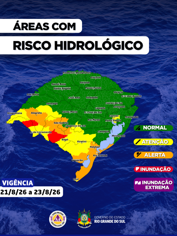 O CENTRO DE MONITORAMENTO DA DEFESA CIVIL DO ESTADO ATUALIZA O PROGN&Oacute;STICO HIDROL&Oacute;GICO PARA OS PR&Oacute;XIMOS DIAS