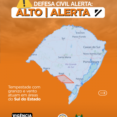 Defesa Civil alerta: Condi&ccedil;&atilde;o de ALERTA LARANJA para tempestade com granizo e vento