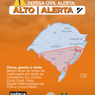 Defesa Civil alerta: condi&ccedil;&atilde;o de ALERTA para chuva, granizo e vento que devem atuar ao longo da madrugada
