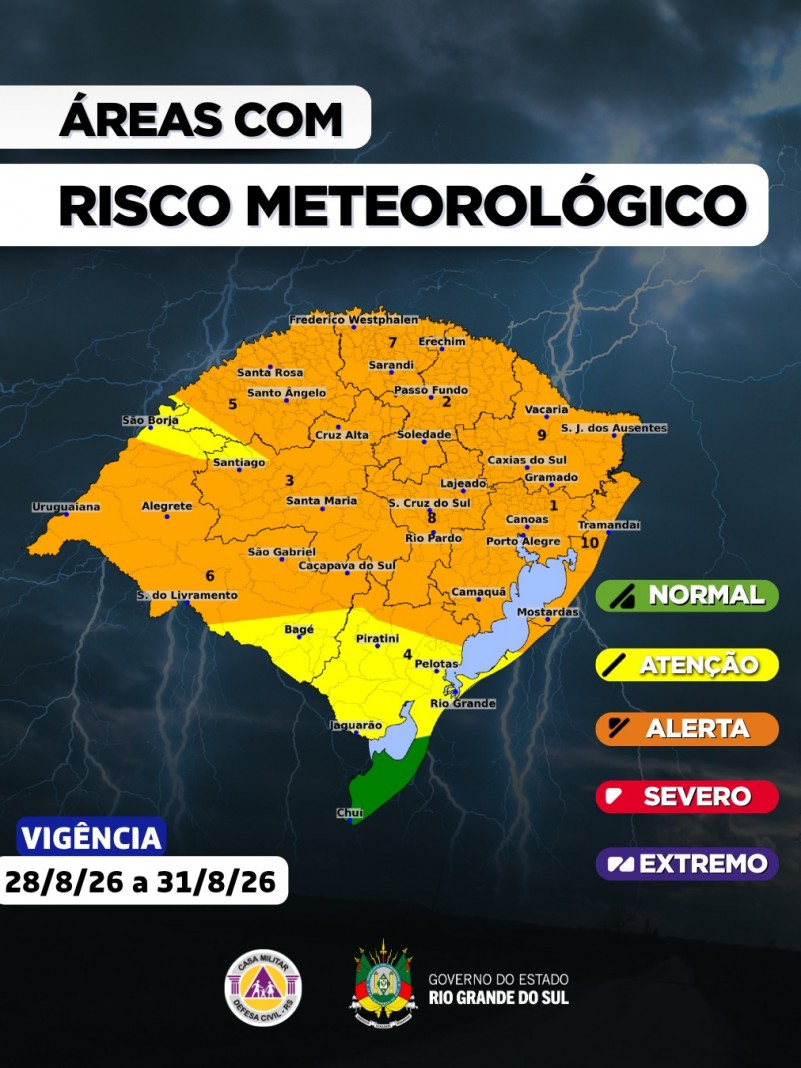O CENTRO DE MONITORAMENTO DA DEFESA CIVIL DO ESTADO ATUALIZA O PROGN&Oacute;STICO METEOROL&Oacute;GICO PARA OS PR&Oacute;XIMOS DIAS