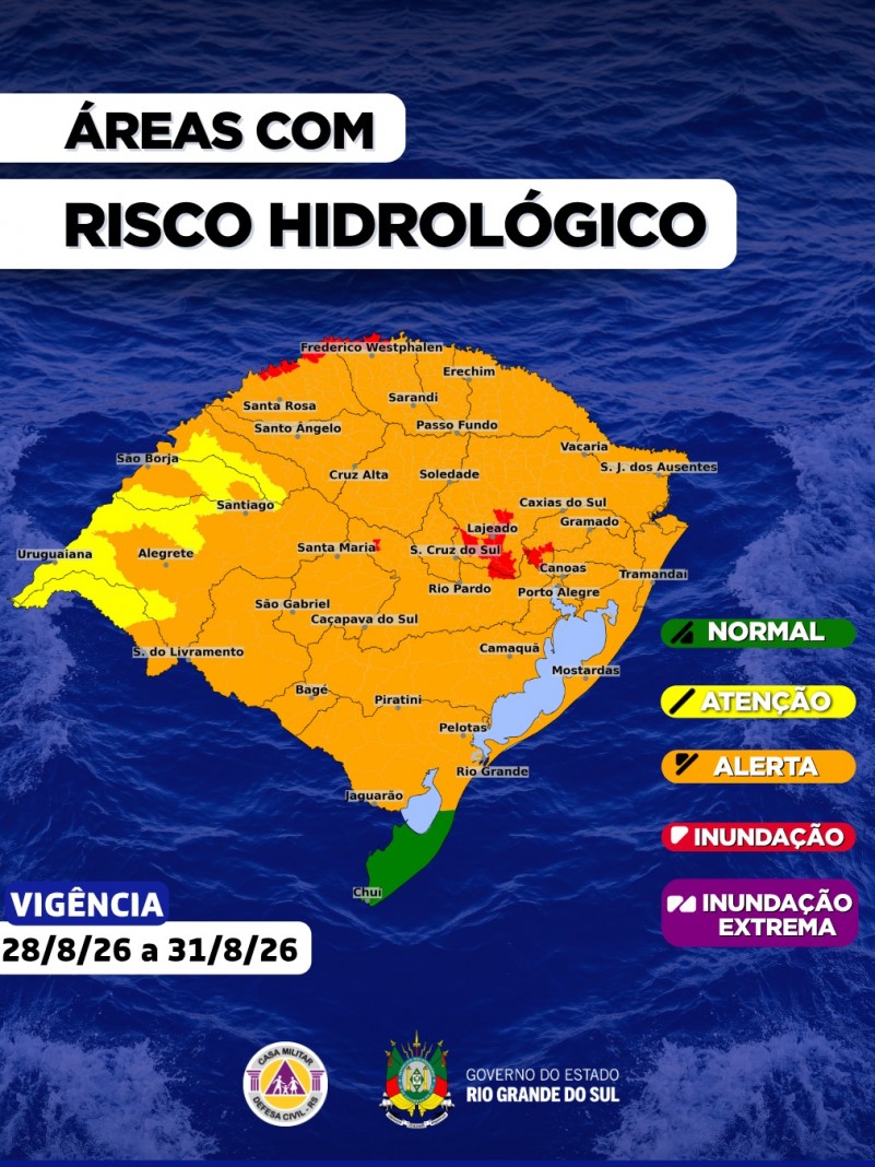 O CENTRO DE MONITORAMENTO DA DEFESA CIVIL DO ESTADO ATUALIZA O PROGN&Oacute;STICO HIDROL&Oacute;GICO PARA OS PR&Oacute;XIMOS DIAS